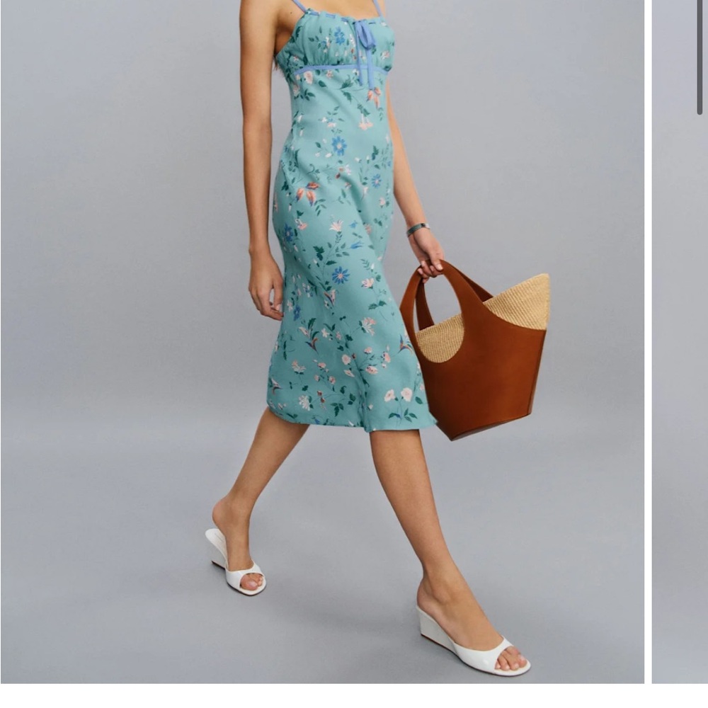 Reformation Floral Blue Strapless Dress, 8, NWT